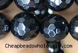 CAA3558 15.5 inches 12mm faceted round AB-color black agate beads