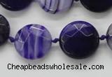 CAA356 15.5 inches 18mm faceted coin violet line agate beads