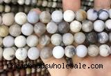 CAA3590 15.5 inches 12mm round matte ocean fossil agate beads