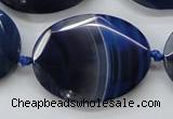 CAA365 15.5 inches 30*40mm faceted oval blue line agate beads