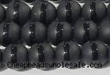 CAA3650 15.5 inches 6mm round matte & carved black agate beads