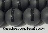 CAA3652 15.5 inches 10mm round matte & carved black agate beads