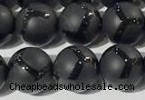 CAA3656 15.5 inches 8mm round matte & carved black agate beads