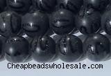 CAA3660 15.5 inches 6mm round matte & carved black agate beads