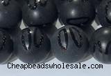 CAA3662 15.5 inches 10mm round matte & carved black agate beads