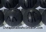 CAA3663 15.5 inches 12mm round matte & carved black agate beads