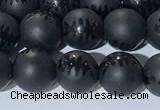 CAA3670 15.5 inches 6mm round matte & carved black agate beads