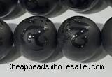 CAA3678 15.5 inches 12mm round matte & carved black agate beads