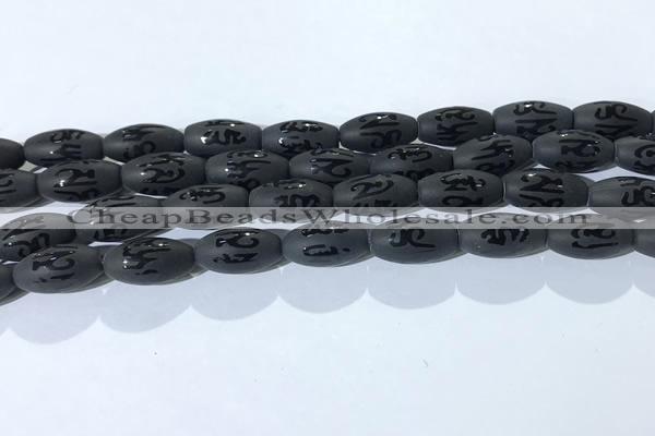 CAA3680 15.5 inches 8*16mm rice matte & carved black agate beads