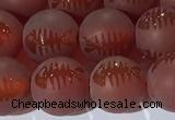 CAA3688 15.5 inches 10mm round matte & carved red agate beads