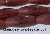 CAA3693 15.5 inches 8*19mm rice matte & carved red agate beads