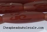 CAA3694 15.5 inches 8*30mm rice matte & carved red agate beads