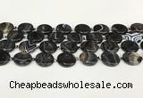 CAA4396 15.5 inches 20mm flat round black banded agate beads