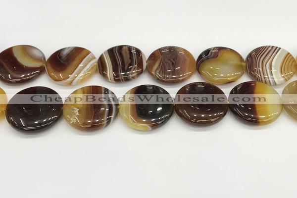 CAA4636 15.5 inches 30mm flat round banded agate beads wholesale