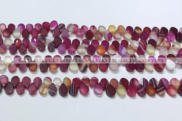 CAA5309 Top drilled 6*8mm flat teardrop line agate beads