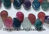 CAA5314 Top drilled 6*8mm flat teardrop line agate beads