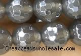 CAA5641 15 inches 8mm faceted round AB-color grey agate beads