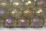 CAA5651 15 inches 8mm faceted round AB-color grey agate beads