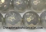 CAA5652 15 inches 10mm faceted round AB-color grey agate beads