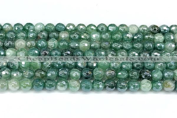 CAA5977 15 inches 6mm faceted round AB-color line agate beads