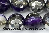 CAA6018 15 inches 10mm faceted round electroplated line agate beads