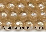 CAA6050 15 inches 6mm faceted round AB-color yellow agate beads