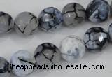 CAA717 15.5 inches 12mm faceted round fire crackle agate beads