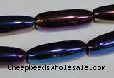 CAA858 15.5 inches 9*27mm rice AB-color black agate beads