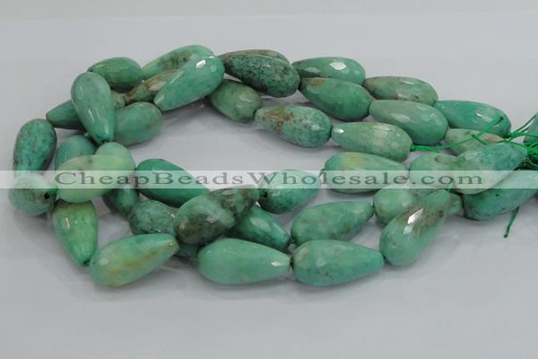 CAB17 15.5 inches 15*30mm faceted teardrop green grass agate beads