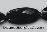 CAB321 15.5 inches 20*40mm faceted oval black agate gemstone beads