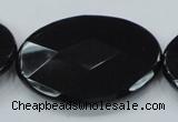 CAB323 15.5 inches 35*50mm faceted oval black agate gemstone beads