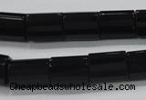 CAB334 15.5 inches 10*14mm faceted column black agate gemstone beads