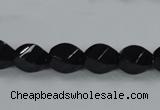 CAB335 15.5 inches 8*12mm faceted & twisted rice black agate beads