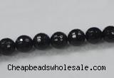 CAB343 15.5 inches 8mm faceted round black agate gemstone beads