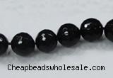 CAB344 15.5 inches 10mm faceted round black agate gemstone beads