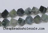 CAB400 15.5 inches 6*6mm inclined cube moss agate gemstone beads