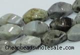 CAB569 15.5 inches 8*16mm twisted rice silver needle agate gemstone beads