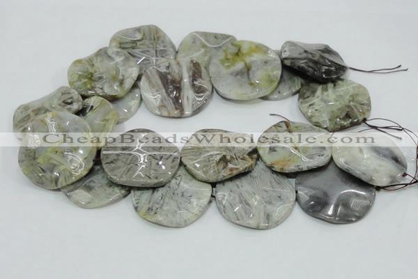 CAB572 15.5 inches 40mm wavy coin silver needle agate gemstone beads