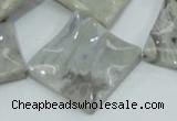 CAB584 15.5 inches 30*30mm wavy diamond silver needle agate beads