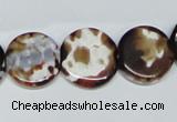 CAB627 15.5 inches 15mm flat round leopard skin agate beads wholesale