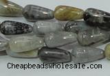 CAB72 15.5 inches 8*16mm teardrop silver needle agate gemstone beads