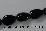 CAB745 15.5 inches 10*14mm flat teardrop black agate gemstone beads