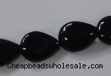 CAB747 15.5 inches 13*18mm flat teardrop black agate gemstone beads