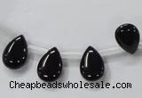 CAB771 15.5 inches 9*13mm top-drilled flat teardrop black agate beads