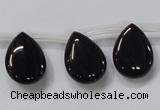 CAB772 15.5 inches 15*20mm top-drilled flat teardrop black agate beads