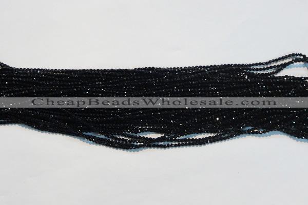 CAB780 15.5 inches 2mm faceted round black agate gemstone beads