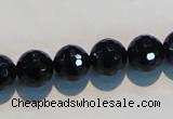 CAB784 15.5 inches 12mm faceted round black agate gemstone beads