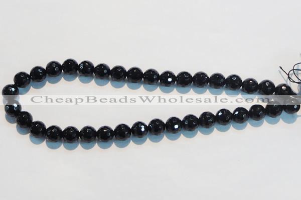 CAB784 15.5 inches 12mm faceted round black agate gemstone beads