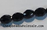 CAB792 15.5 inches 9*12mm faceted rice black agate gemstone beads