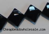 CAB804 15.5 inches 15*15mm faceted diamond black gemstone agate beads